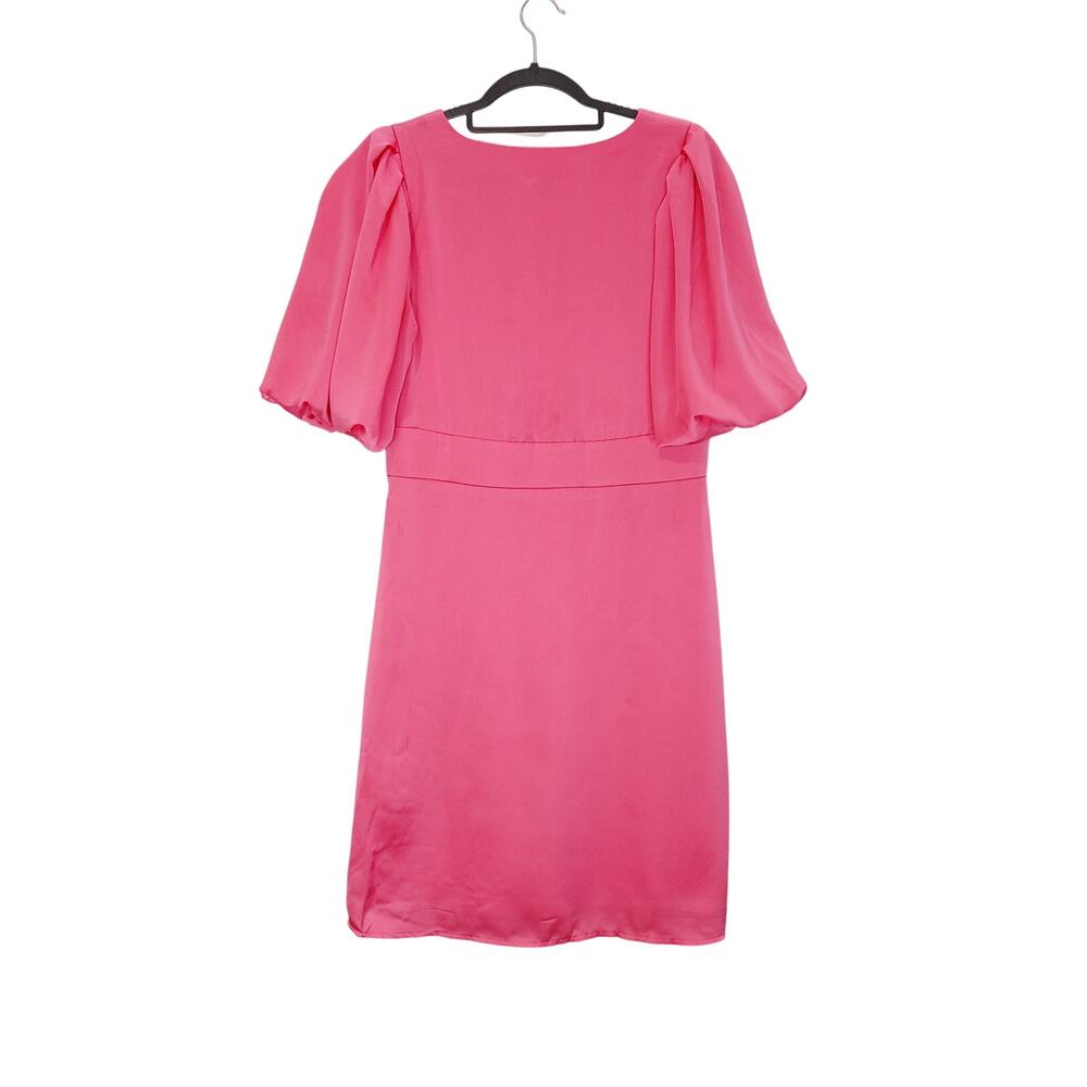 Halogen Puff Sleeve Satin Dress V-Neck Empire Waist Hot Pink Womens Size Medium - Picture 4 of 10